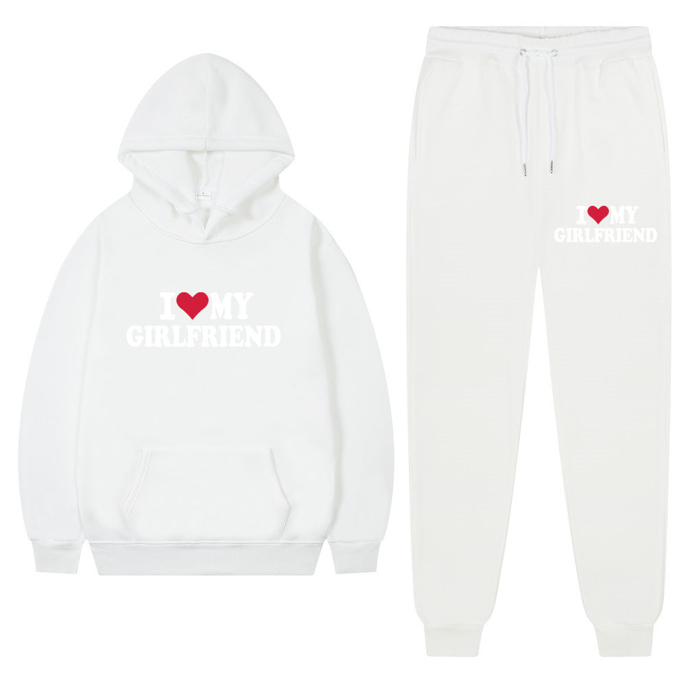 I love my girlfriend print casual suit sweatshirt 2023 New Fashion men long sleeve hoodie trousers