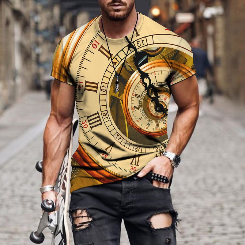 2022 Foreign Trade New Summer Personalized Large Size 3dt-shirt Men's Casual Simple Icon Printed Short-sleeved Round Neck T-shirt