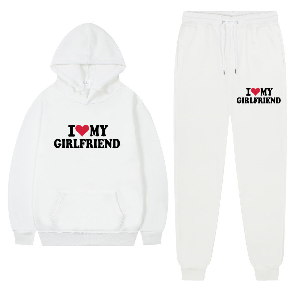 I love my girlfriend print casual suit sweatshirt 2023 New Fashion men long sleeve hoodie trousers