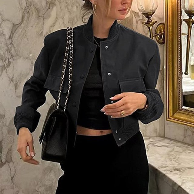 Spring Autumn Women Jackets Tops Fashion Basic Bomber Jacket Streetwear Long Sleeve Coat Female Solid Color Casual Outerwear