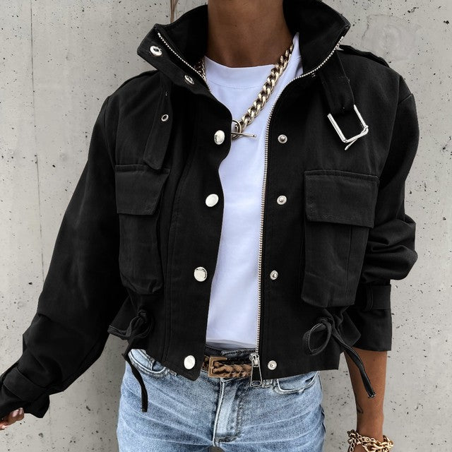 Spring Autumn Women Jackets Tops Fashion Basic Bomber Jacket Streetwear Long Sleeve Coat Female Solid Color Casual Outerwear