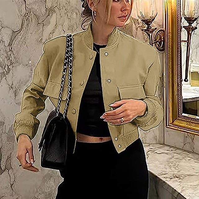 Spring Autumn Women Jackets Tops Fashion Basic Bomber Jacket Streetwear Long Sleeve Coat Female Solid Color Casual Outerwear