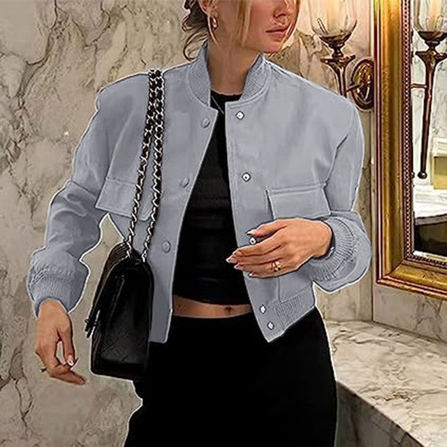 Spring Autumn Women Jackets Tops Fashion Basic Bomber Jacket Streetwear Long Sleeve Coat Female Solid Color Casual Outerwear