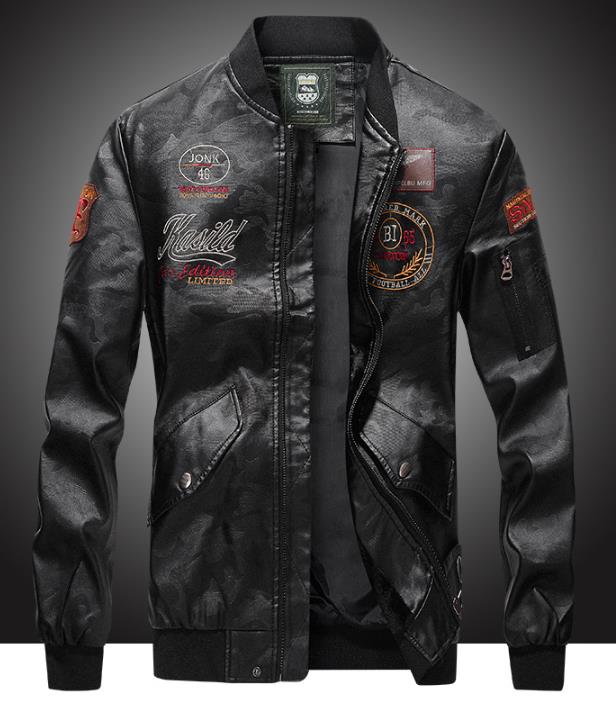 Men's Clothing Autumn and Winter Air Force Pilot PU Leather Jacket Flight Suit Multi-standard Embroidery Leather Motorcycle Suit