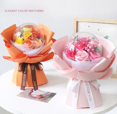 Acrylic Bobo Ball with Artificial Rose -  Flower Bouquet Birthday for Valentine's, Birthday and Teacher's Day Gift