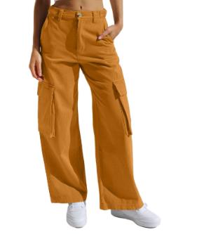 Women's High Rise Khaki Cargo Pants - Loose Baggy Fit with Expanded Pockets for Maximum Comfort!