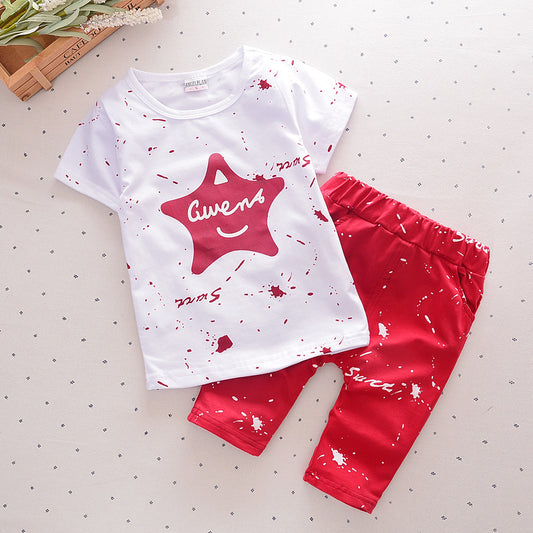 Five-pointed star short-sleeved pants boys suit children's clothing summer children's two-piece children's clothing Korean version
