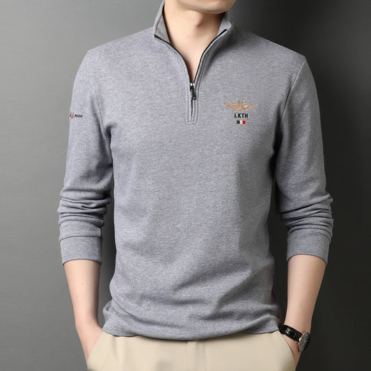 Autumn Men's Half-High Collar Long-Sleeved T-Shirt Business Casual Base Shirt Thin Clothes Men's Embroidered Loose Polo Shirt