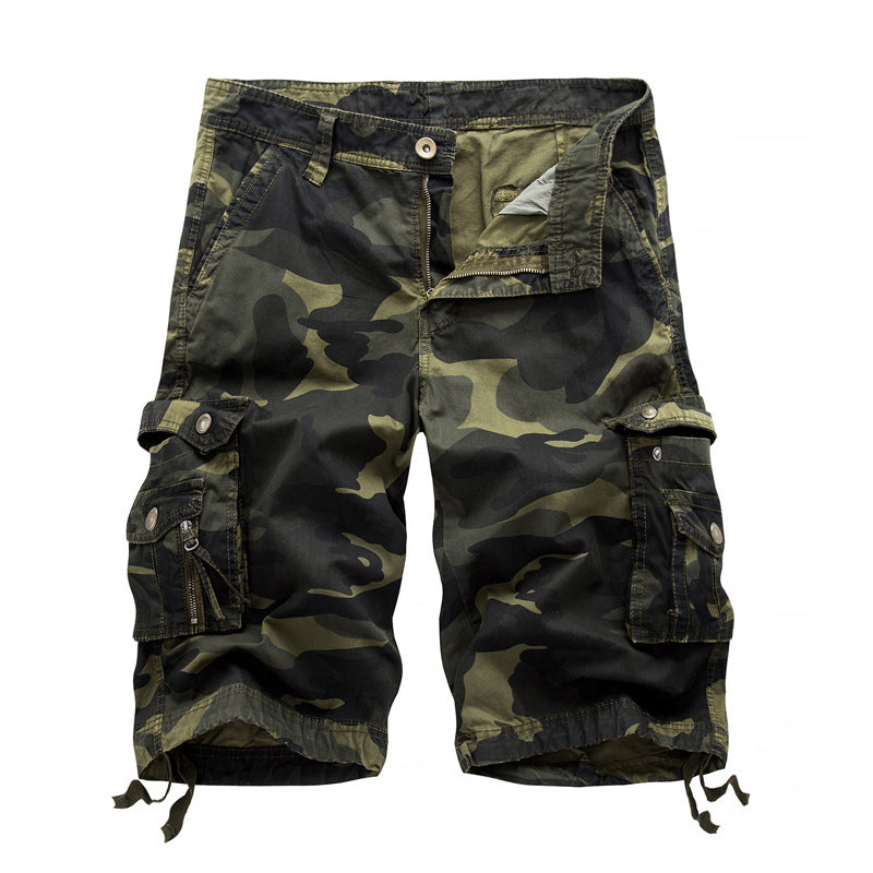 New Men's Plus Size Overalls Shorts Multi-pocket Camouflage 5-point Pants