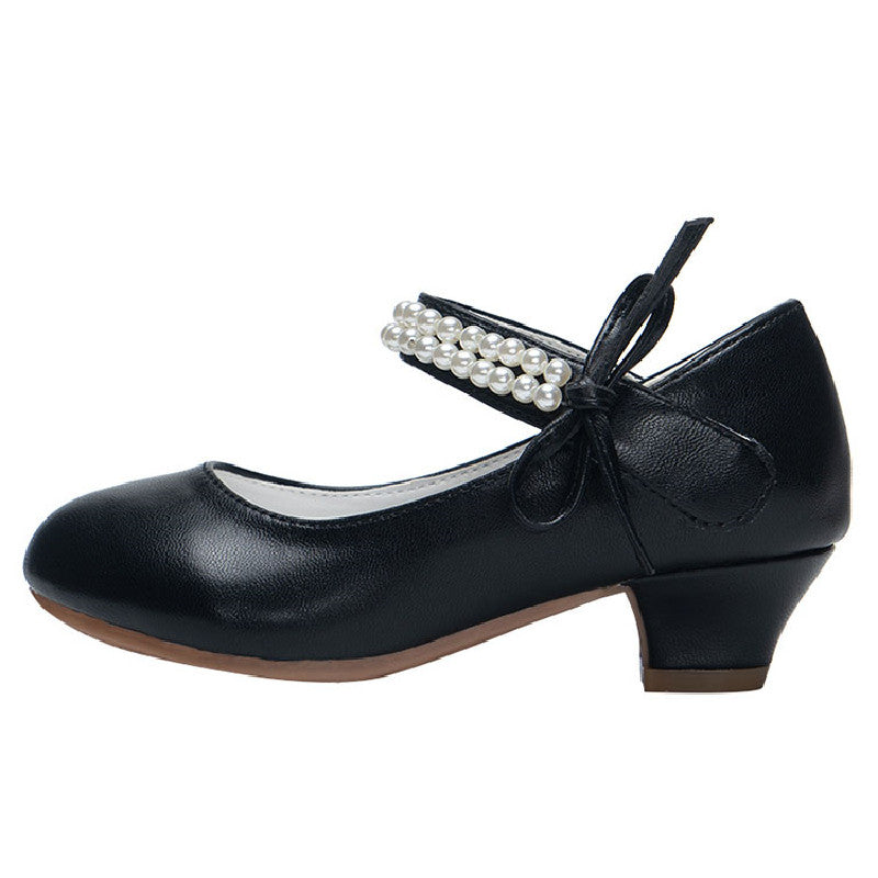 Girls High Heel Shoes  Pearl Teen Crystal Party Princess Shoes Child Wedding Formal Leather Sandals Girls Footwear Party