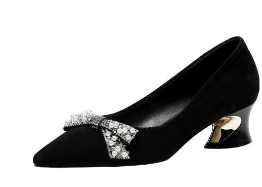 Pointed rhinestone bows look thin sexy deep mouth shoes