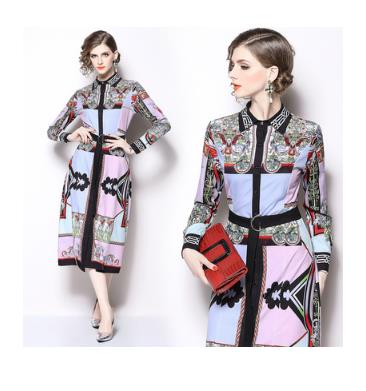 Spot real shot 5769-European station 2020 star catwalk new women's classical print shirt dress