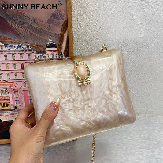 Fashion Acrylic Evening Bag Champagne  Cltuch Bags Crossbody Prom Women Luxury Pearl White Wedding Party Day Bag