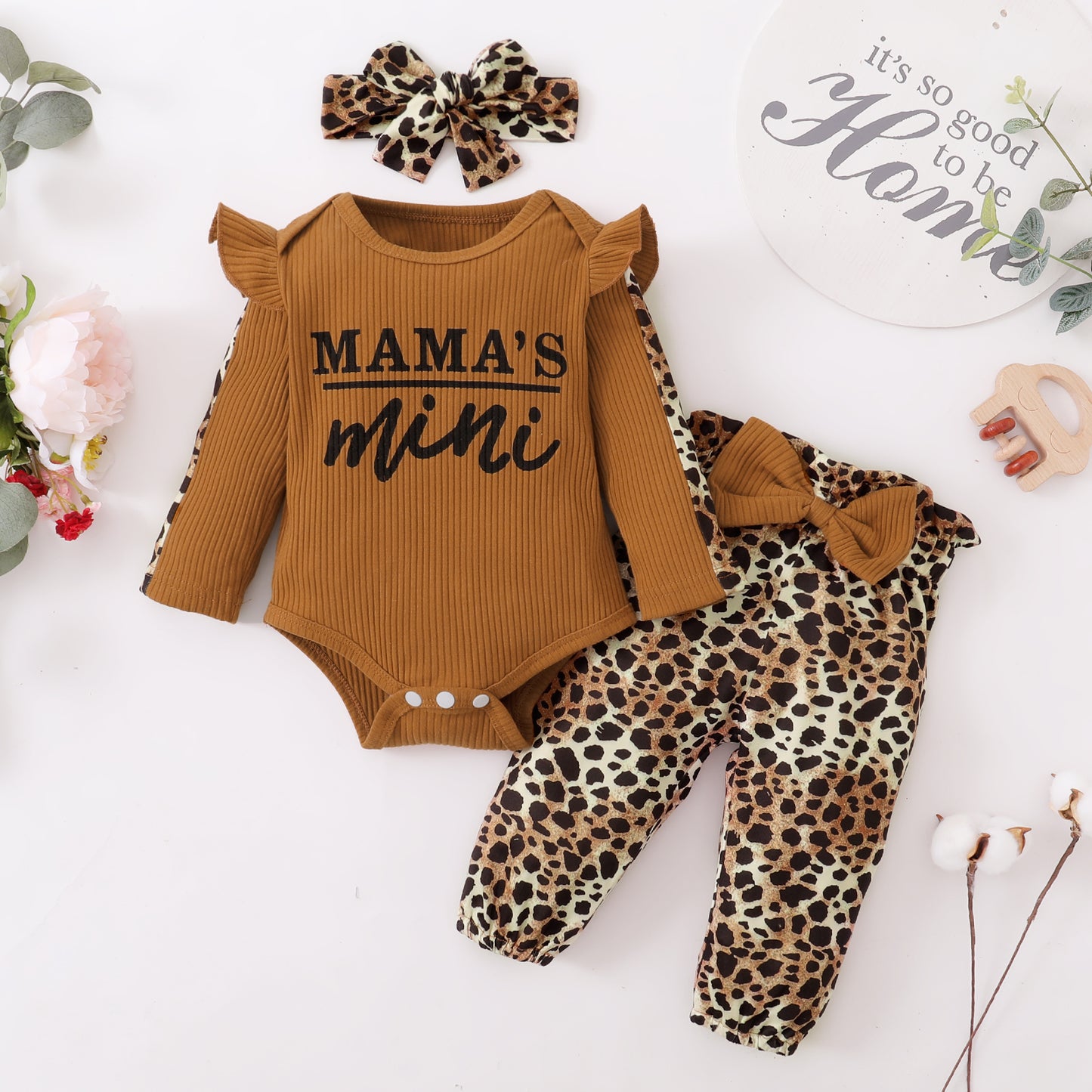 Newborn Clothes Baby Girl Clothes Sets Infant Outfit Ruffles Romper Top Bow Leopard Pants New Born Toddler Clothing