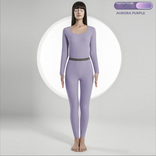 New style solid color autumn autumn clothes and long johns double-sided soft fleece seamless U-neck long-sleeved trousers women's thermal underwear set