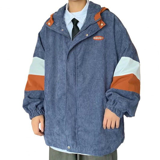 Long Sleeve Coat Colorblock Hooded Zipper Closure Men's Spring Fall Coat Streetwear Casual Sport Baseball Jacket with Loose