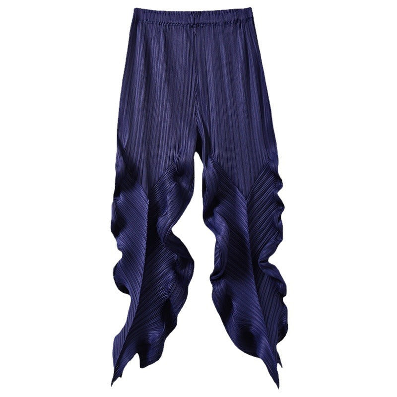 Pleated seaweed loose stretch casual pants summer Sanzhai cropped harem pants design personality tapered women's pants fashion