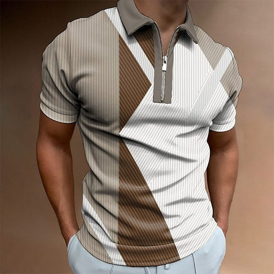 2023 Men's Zipper Polo Shirt Sports Outdoor Casual Short Sleeve Fashion Street Clothing Summer 3D Digital Printing