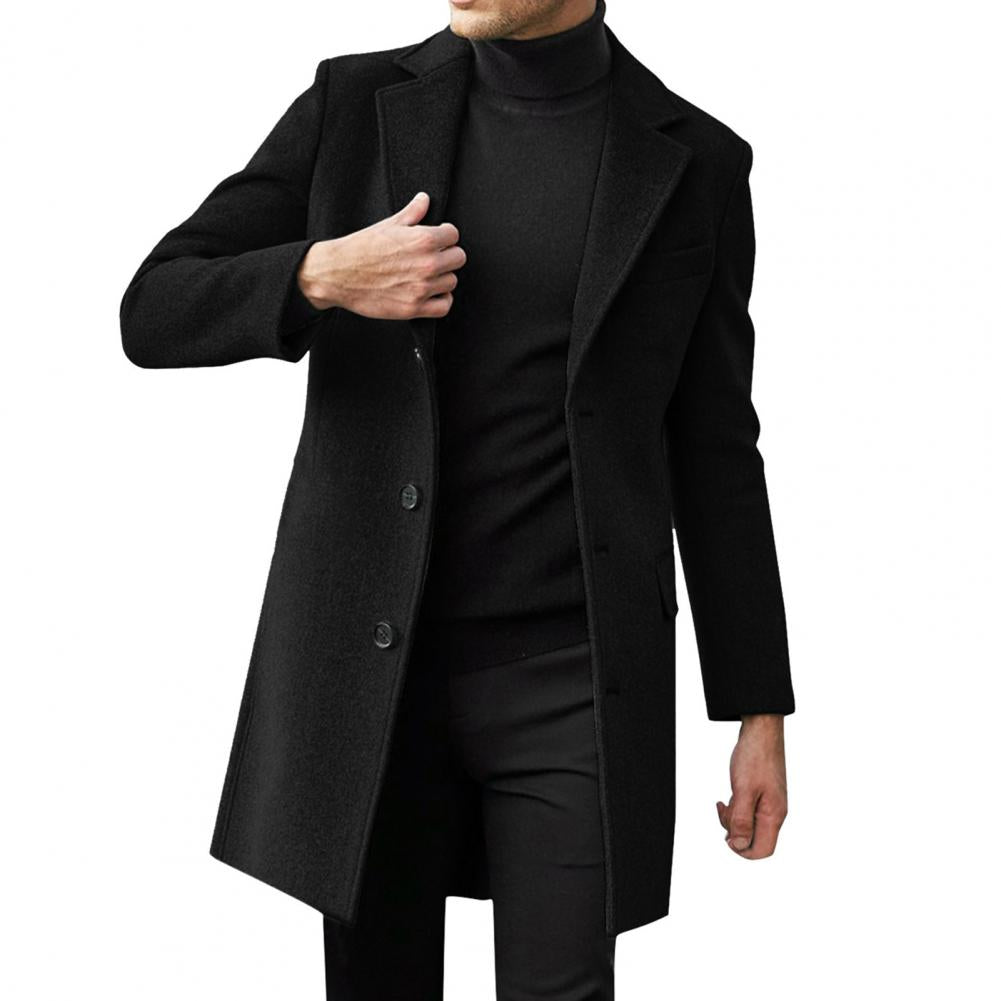 Men Slim Fit Overcoat Solid Color Single Breasted Lapel Long Coat Jacket Winter Men's Woolen Coats Casual Overcoat Male Outwear