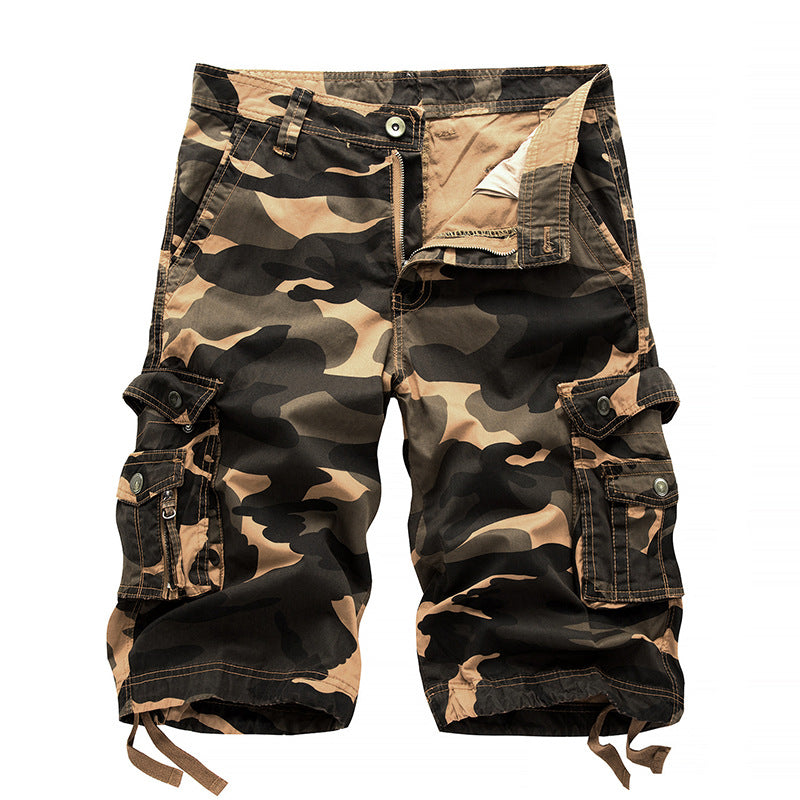 New Men's Plus Size Overalls Shorts Multi-pocket Camouflage 5-point Pants