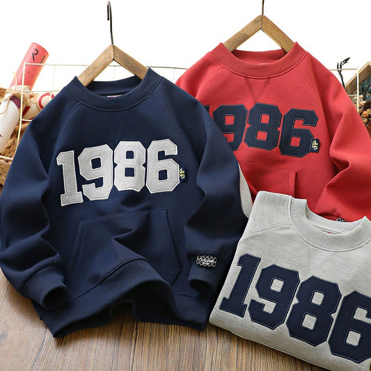 Boys' spring sweater children's raglan sleeve round neck shirt long sleeve 2024 Spring and Autumn new medium and large children's fashion shirt fashion