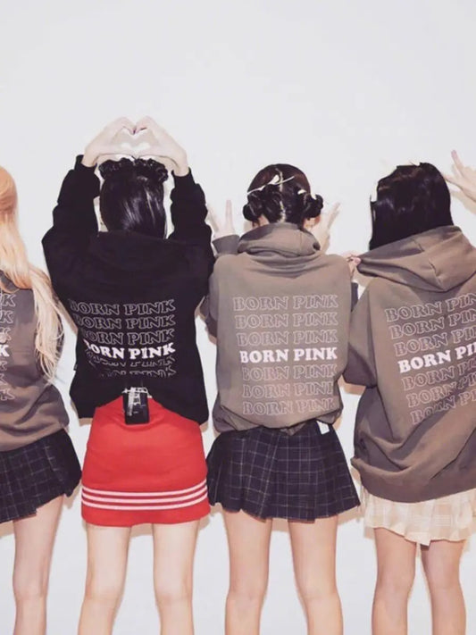 Y2K hoodie for women, long sleeve tops with bts print born pink fashion Harajuku, couple