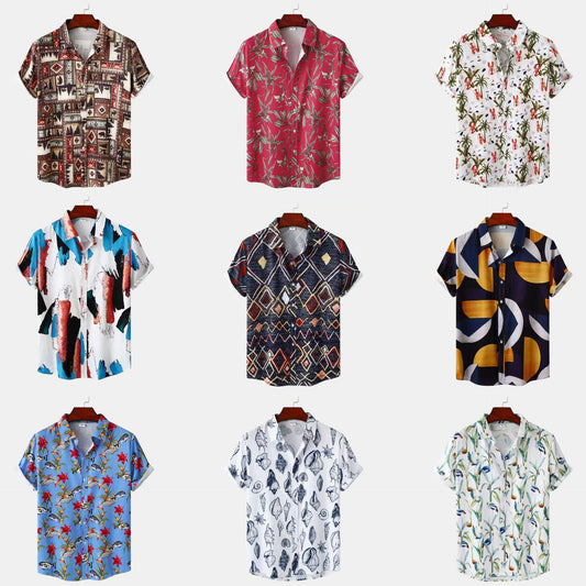 Cross-border foreign trade 2023 new European size men's floral printing design European and American style short sleeve beach vacation shirt men