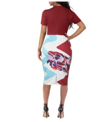 Belted Patchwork Short Sleeve Dress