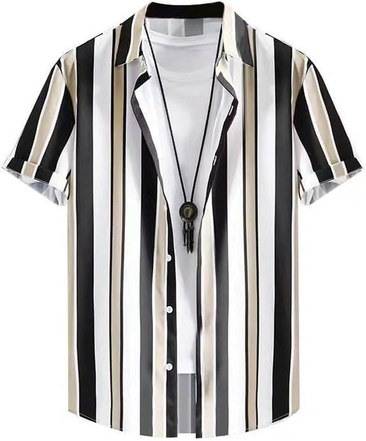 European and American fashion men's simple digital printing striped oversized shirt