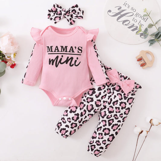 Newborn Clothes Baby Girl Clothes Sets Infant Outfit Ruffles Romper Top Bow Leopard Pants New Born Toddler Clothing