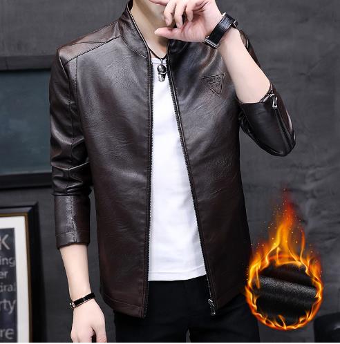 Men's street wear men's plus velvet short leather jacket trendy baseball collar leather jacket winter new motorcycle leather jacket