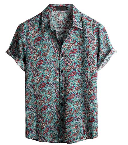 Men short-sleeved shirt with retro pattern digital printing