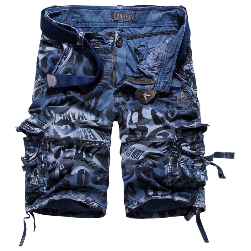 Men's Camouflage Five-Point Overalls Straight-Leg Beach Pants