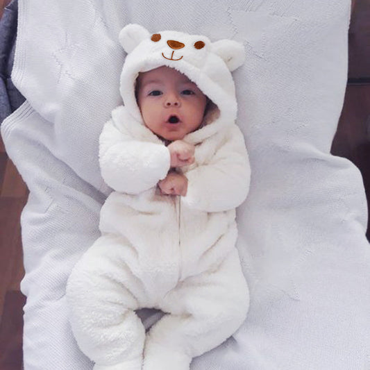 2023 Winter plus Velvet Hooded Warm Jumpsuit Crawling suit 0-1 Years Old Beibei Toddler Steps coat Fashion Children's clothing