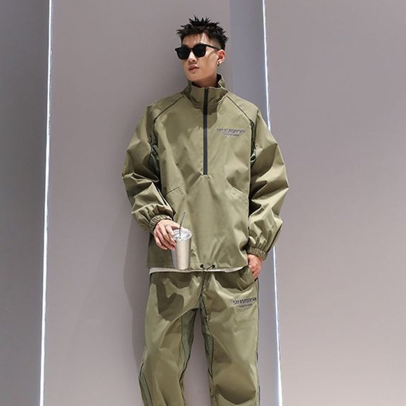 Trendy Letter Reflective Stand Collar Top Men's Korean Style 2024 Autumn Winter New Casual Pants Half-Zip Pullover Jacket Chic