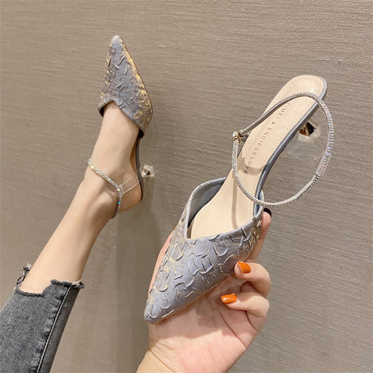 Women's Shoes High Heel Slippers New Simple Light Luxury All-match High Heels Women's Elegant Fashion Pointed Toe Baotou Thin Heel Strap