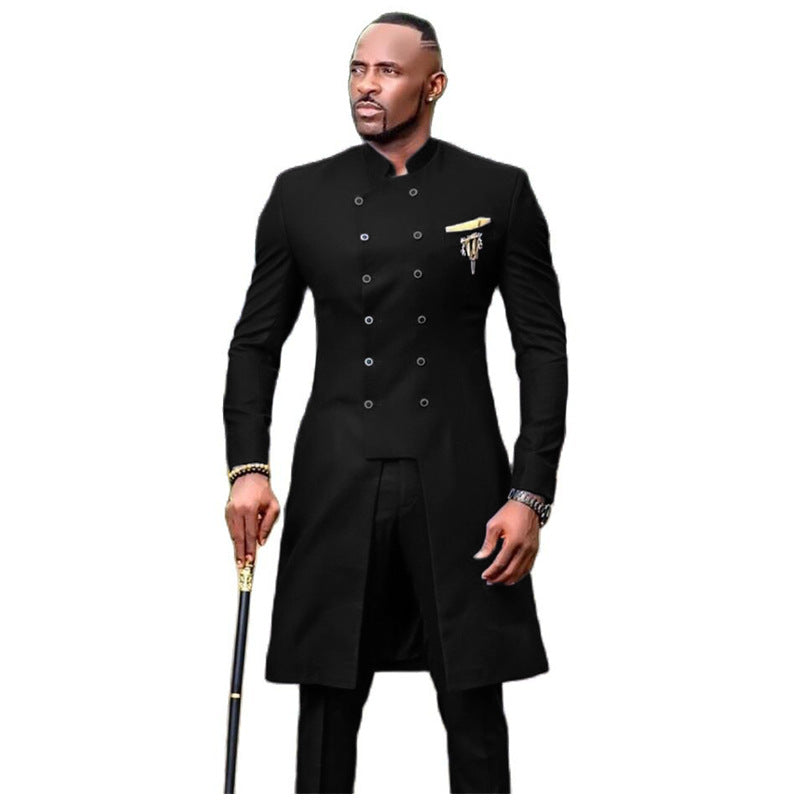 Two-piece Men's Casual Double-breasted Long Suit