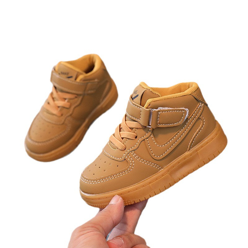 Children's high-top basketball shoes 2024 spring and autumn new boys and girls casual white shoes Korean children's shoes