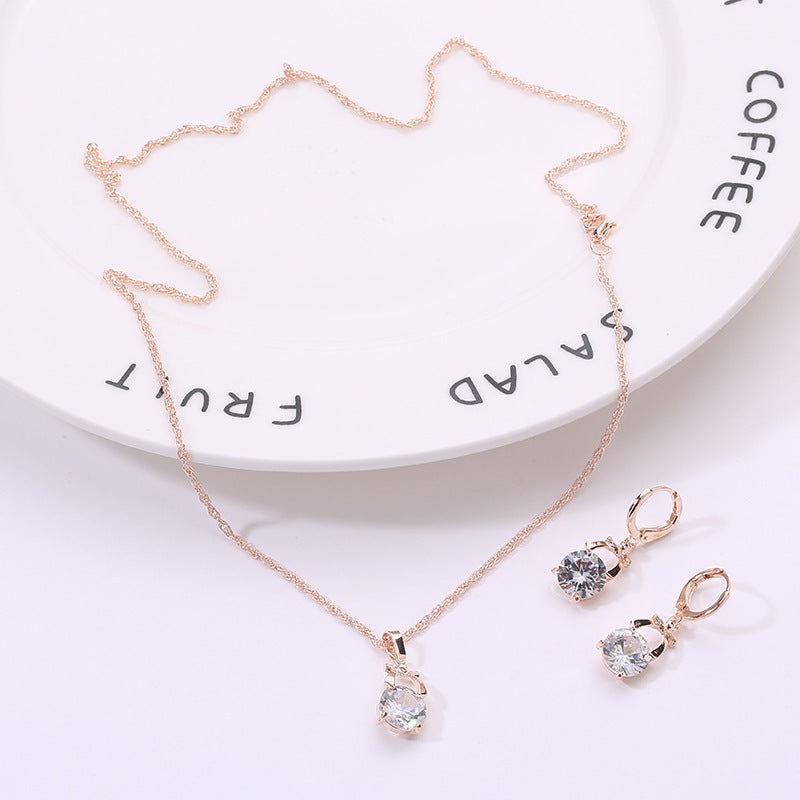 2020, Europe and America new jewelry, crystal earrings, jewelry set, Korean version of the bride necklace, gold-plated butterfly pendant