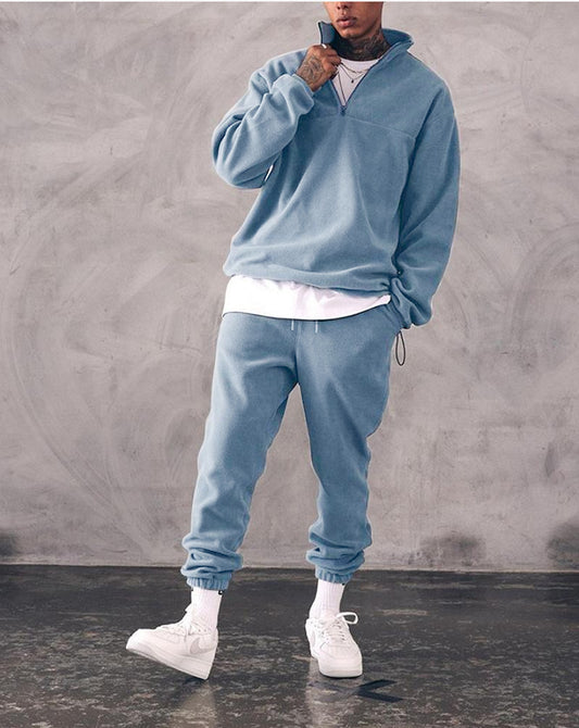 Casual Stand Collar Thick Long-Sleeved T-Shirt Loose Plus Fleece Sweater Men's Suit