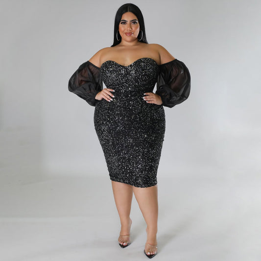 Tube Top Mesh Solid Color Evening Dress Tight