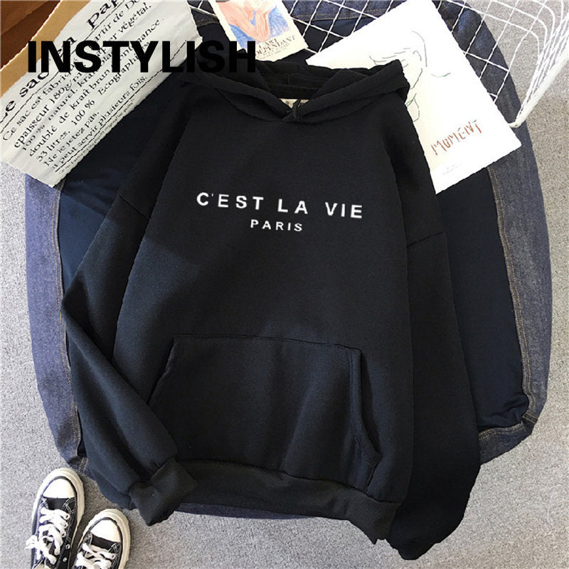 Kadın rahat baskı gevşek Hoodies bahar uzun kollu elbise kapüşonlu Sweatshirt Harajuku basit tembel tarzı kazak 2023 Streetwear Tops
