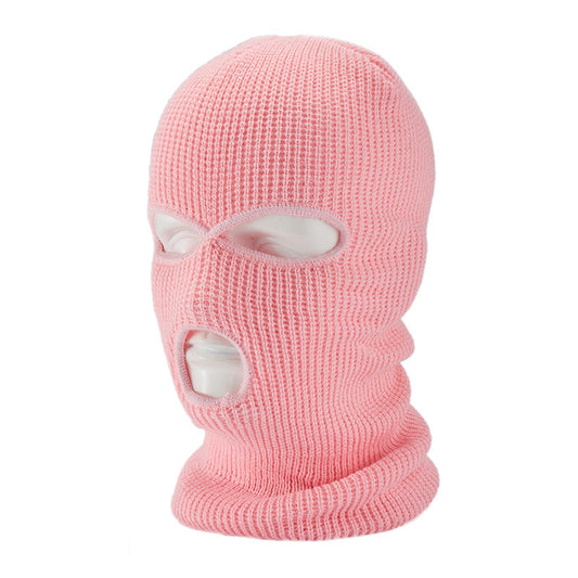 Winter Outdoor Warm Headgear Men's Ski Cold-proof Riding Mask Three-hole Cap Wool Knitted Sports Mask