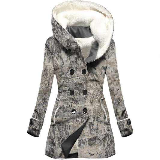 Women's windbreaker winter thickened 3D floral printed hooded coat