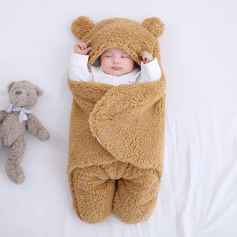 Fluffy soft newborn sleeping bag Baby wrap blanket Bedding envelope Fleece baby sleeping bag