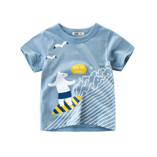Summer children boys T-shirt cotton cartoon bear short-sleeved children's clothing T-shirt boys casual tops T-shirt