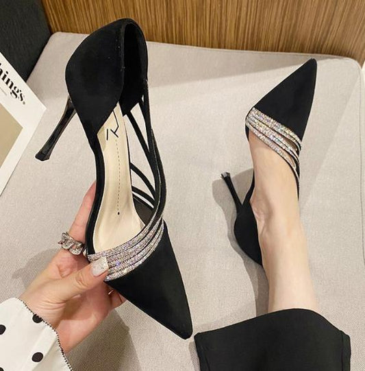 Hollow line with rhinestone stiletto woman
