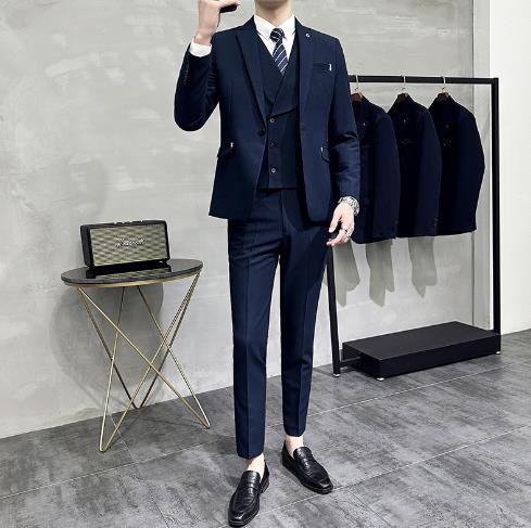 Moises - elegant suit with 2 pieces [vest, blazer + broek] - Zwart / L/New British suits for men, slim-fitting small suits, business suits, groom wedding suits, casual suits (one set)