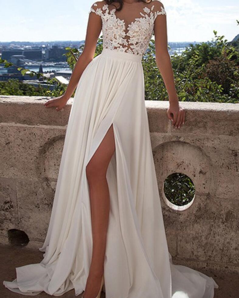 Nuovo vestito senza maniche in tinta unita con spacco in pizzo Sexy per le donne