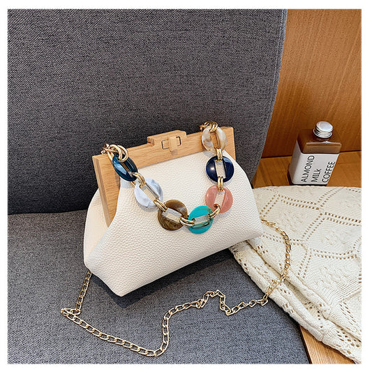 Wooden Clip Bag Autumn And Winter New Female Bag